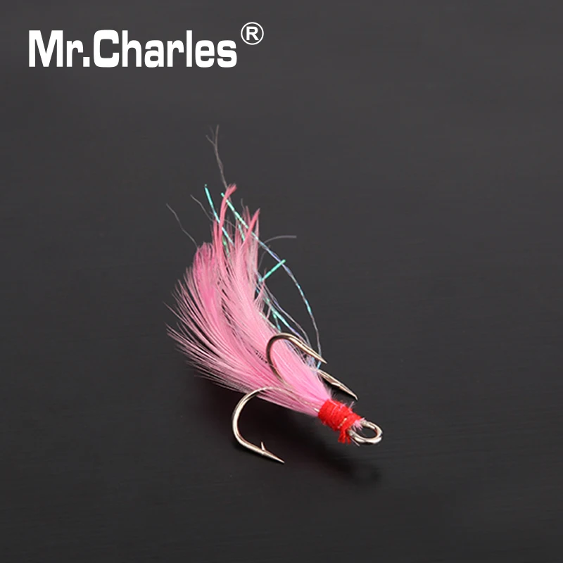 Mr.Charles 35647-Pink feathers Treble Hook 2#/4#6#Strength enough for big fihg Lure Fishing Tackle Fishing tools