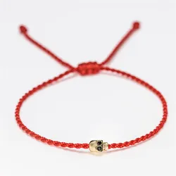 New Lucky Red String Bracelet Jewelry Adjustable Handmade Braid Thread Bracelets Gold Color Skull Charm Bracelets For Women Men