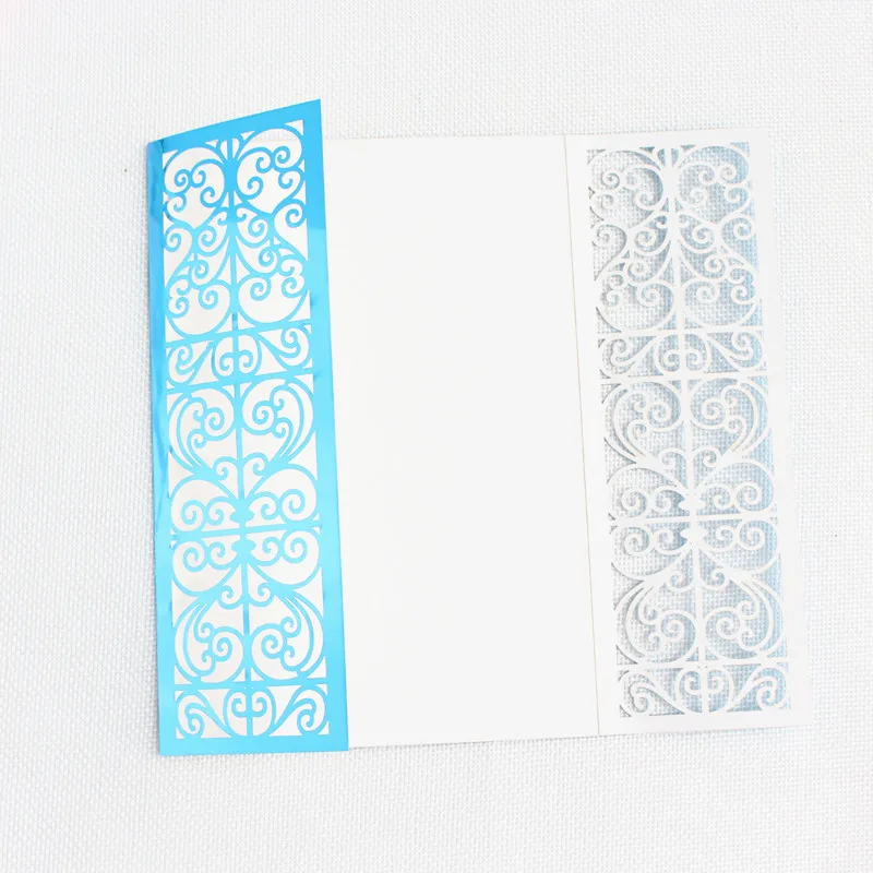 Laser cut wedding invitations blue light reflecting weeding invite jacket provide customized printing multi colors free shipping