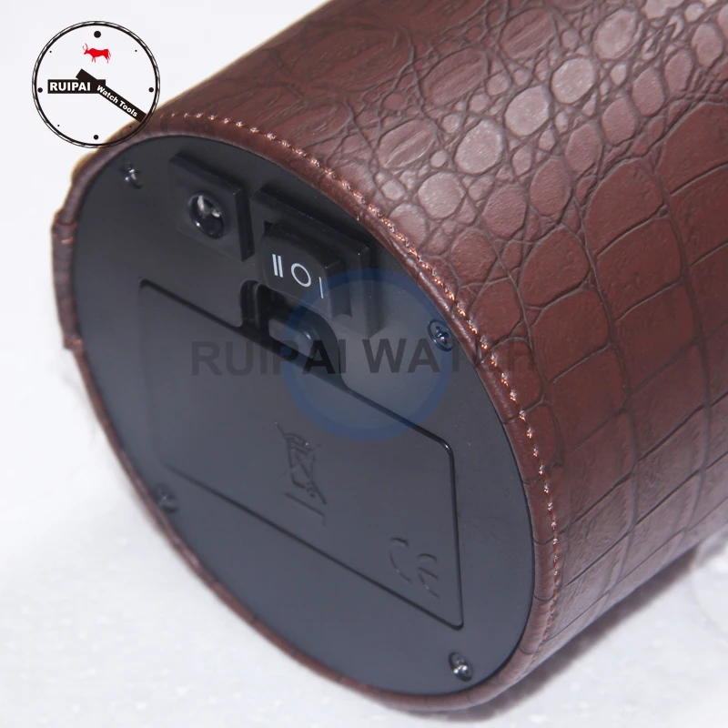 Brown PU Leather 3 Modes Automatic Self  Winding Box,Watch Storage Tools Round Type Portable Watch Winder