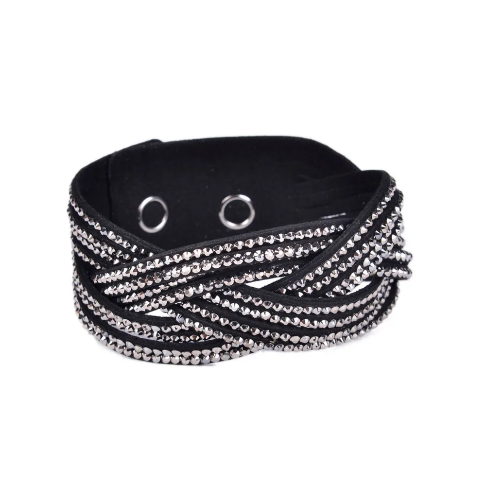 Fashion Women Trendy Boho 3 Rows Plaited  Hematite Acrylic Velvet Short Bracelet Black And Grey bijoux bracciali