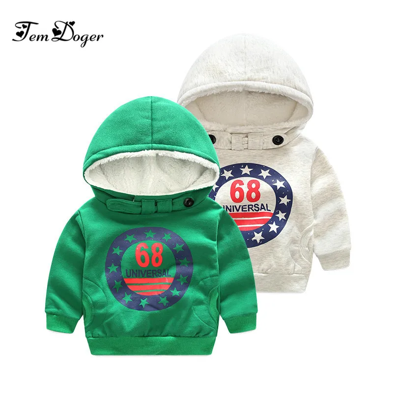 Tem Doger winter kids boys girls sport hoodies warm letters fleece sweatshirt children clothes baby thicken coat jacket clothing