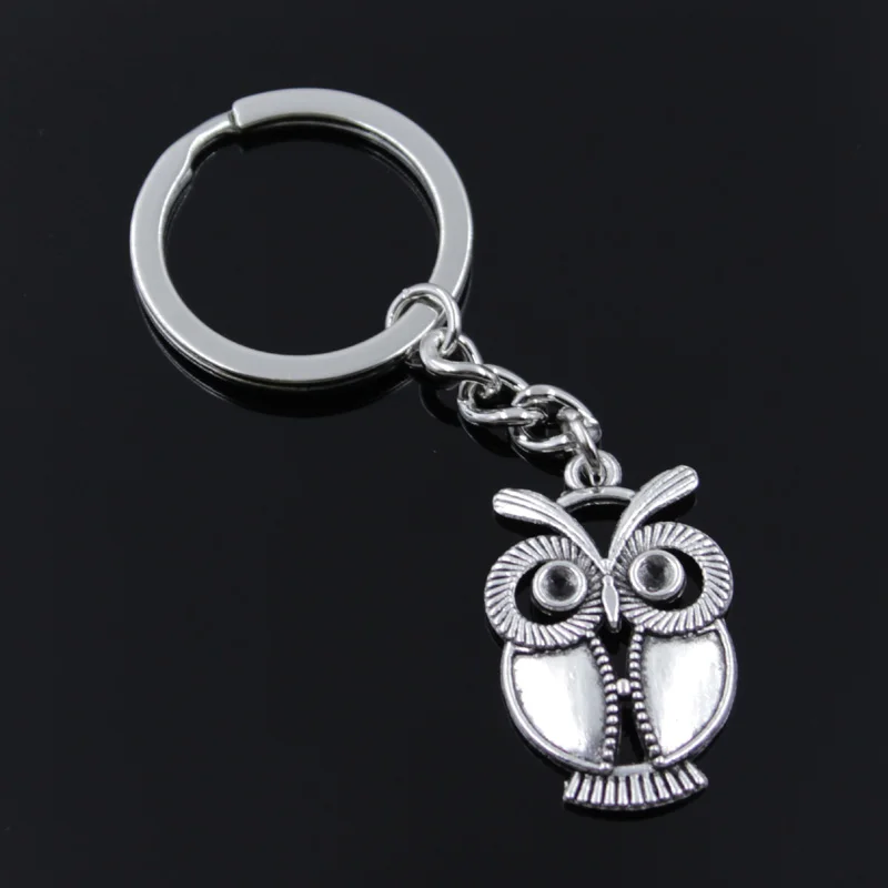 New Fashion Men 30mm Keychain DIY Metal Holder Chain Vintage Big Eyes Owl 34x21mm Silver Color Pendant Car Keychain Gift