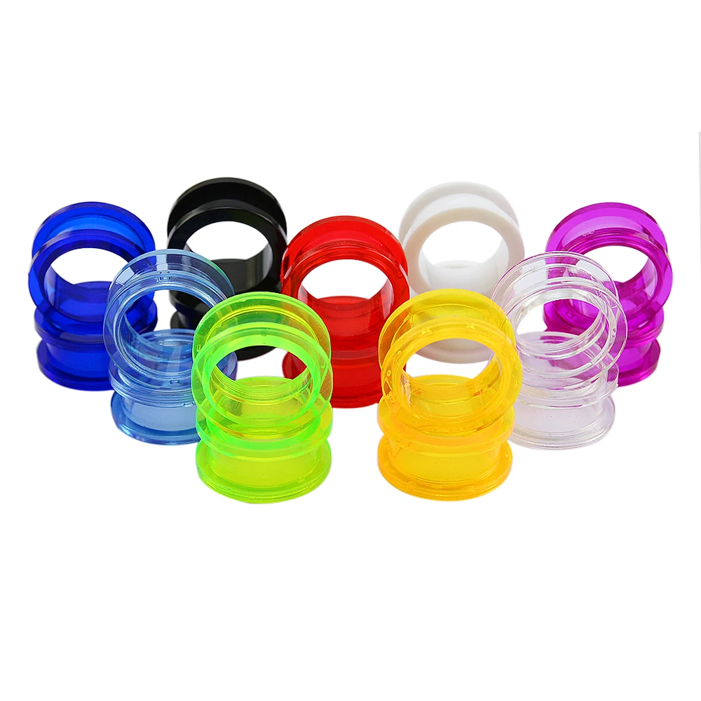 9Pairs/Lot Clear Acrylic Double Flare Screw Flesh Tunnel Mixed Colors Hollow Saddle Ear Plug Unisex Gauges Sets Piercing Jewelry