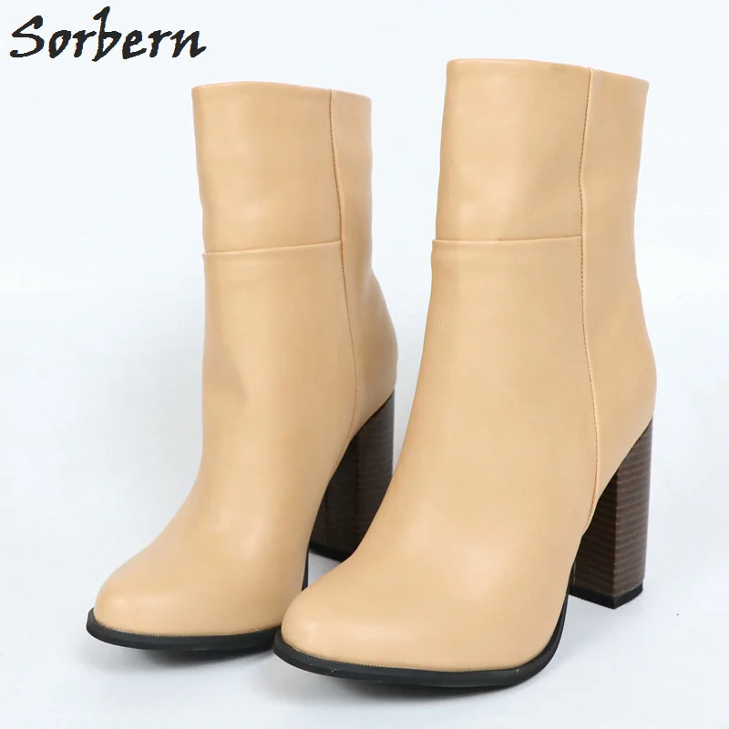 Sorbern Women Ankle Boots Round Toe Plus Size Ladies Party Boots Botas Mujer Bottes Femme 2019 High Heels Boots Ankle Boots