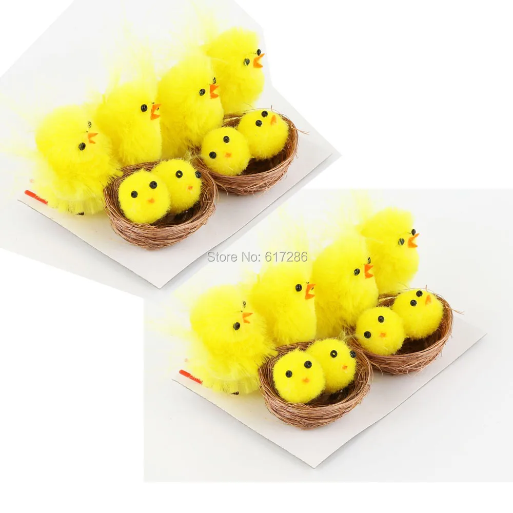 

Easter Chicken Easter Chick Pack of 4 stes Yellow Chenille Chicks with Nest Easter Hat Ornament Easter Decoration