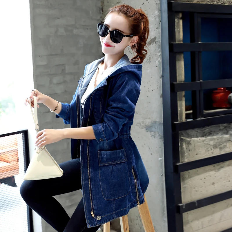 Hooded Denim Women Jackets Spring Autumn Loose Vintage Long-sleeved Jeans Jacket Casual Student Slim Denim Coat Plus size 5XL