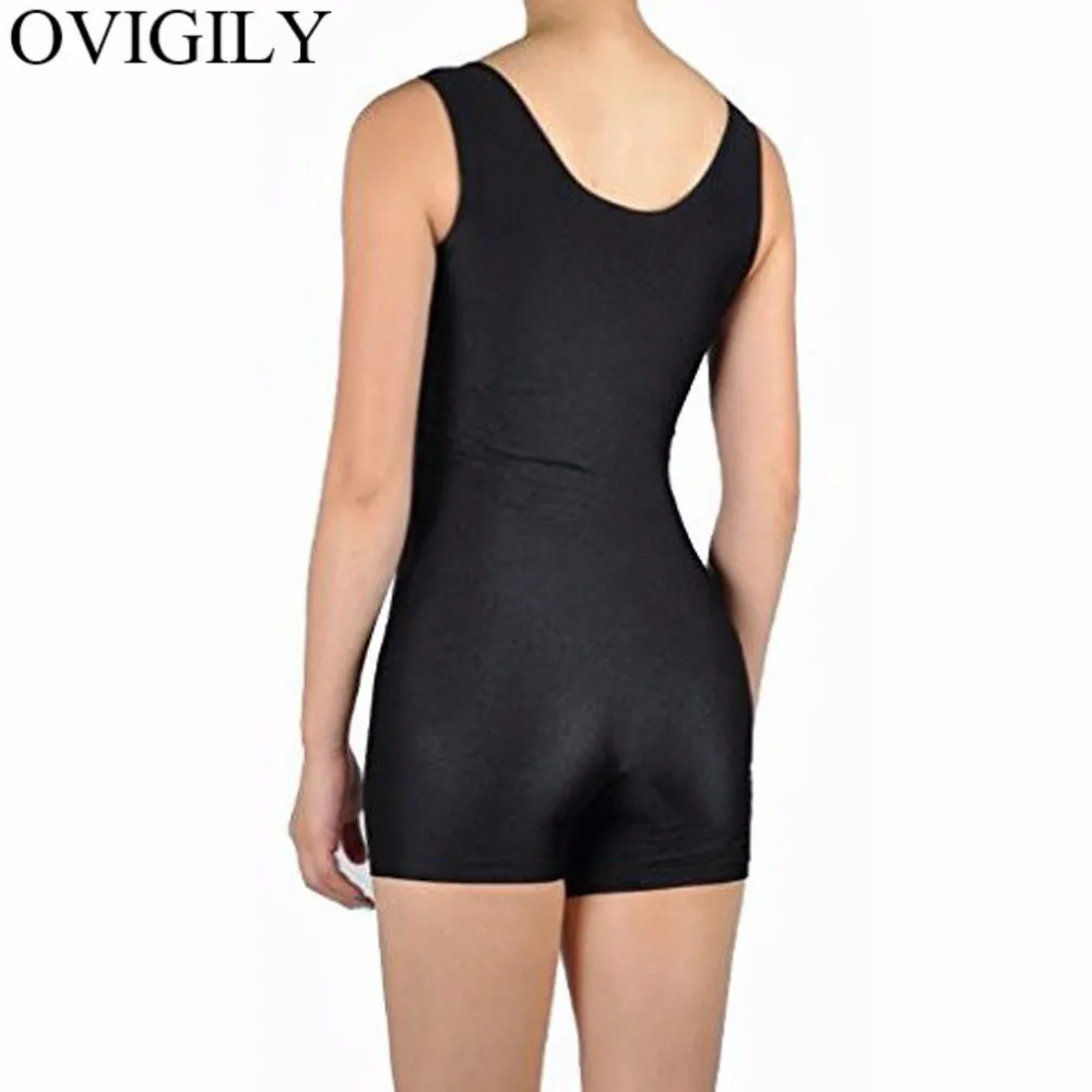 OVIGILY Women's Tank Gymnastics Biketard Adults Black Short Unitard Spandex Dancewear Fitness Biketards Shortall for Cycling