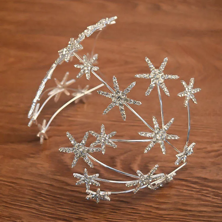 HIMSTORY Fashion European  Sparkly Crystal Star Tiara Headband Bride Headdress Rhinestone Hair Jewelry Wedding Accessories