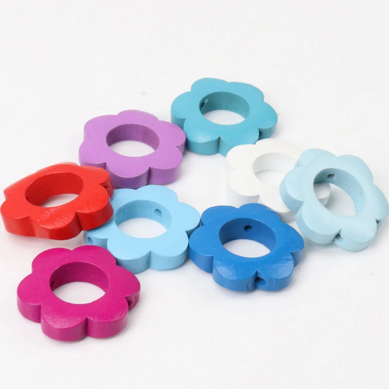 10pcs Mixed Flower Garland Pattern Wooden Spacer Beads For Jewelry making DIY 26mm MT1413X