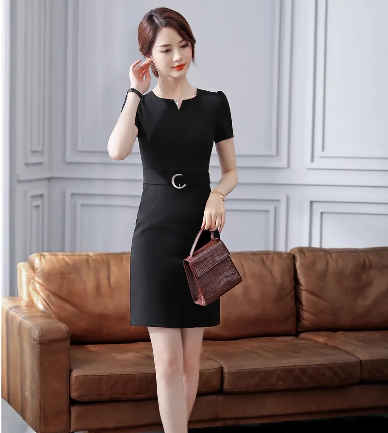 Uniform Styles Elegant Navy Blue Slim Hips Dresses For Women Summer Business Work Wear Ladies Office Female Mini Dress