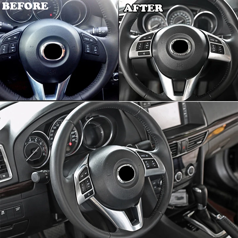 AX Chrome Inside Inner Steering Wheel Button Panel Cover Trim Bezel Surround Garnish For Mazda Cx-5 Cx5 2012 2013 2014 2015 2016