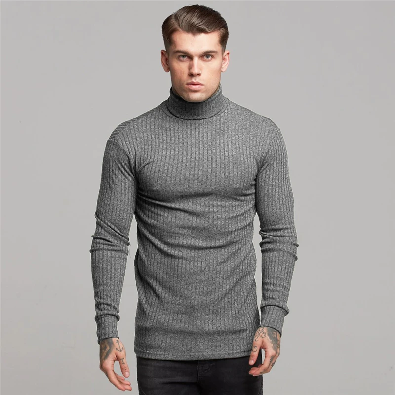 Mens Turtleneck Sweaters Winter Thin Pullovers Men Casual Solid Knitted Turtleneck Sweater Fashion Slim Fit Knitted Pull Homme