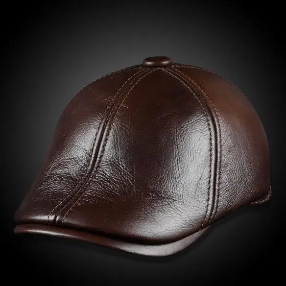 Genuine leather hat male cowhide quinquagenarian beret cap outdoor hat cowhide warm earmuffs winter hat cotton cap