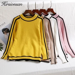 Hirsionsan Autumn Winter Sweater Women 2023 O Neck Knitted Pullovers Female Soft Basic Striped Jumper Casual Thicken Sweaters