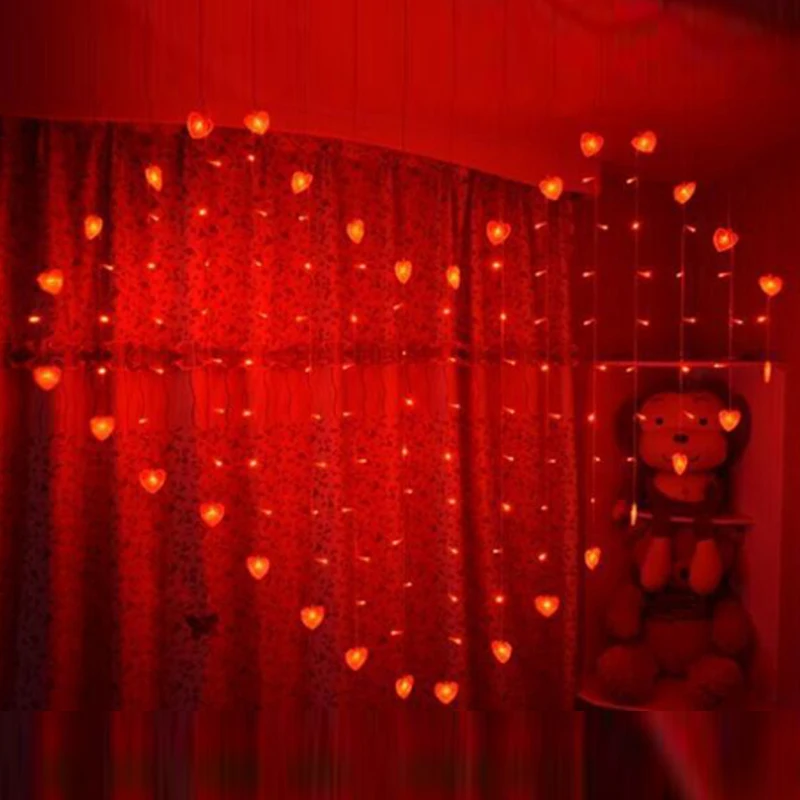 220V LED fairy string Heart Shape Curtain Light LED String Light Valentine's Day Wedding Window Garland Decoration Light Lamp