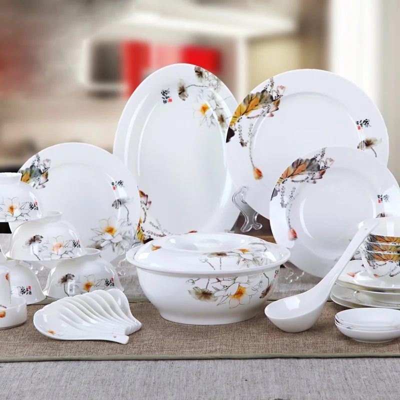 

Jingdezhen Guci tableware set 28/56 head of high-grade bone china tableware coast people household gifts