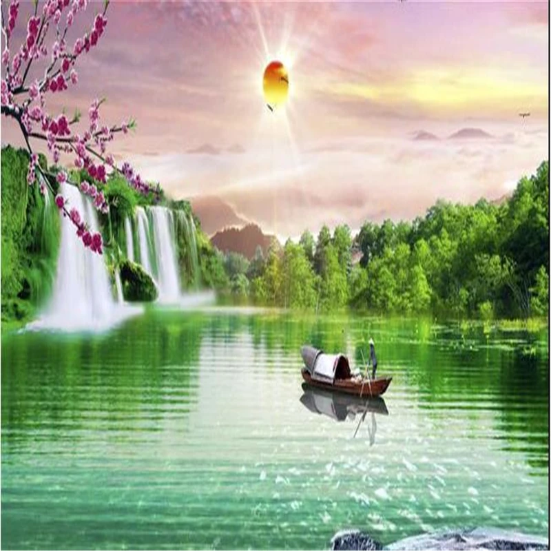 beibehang 3d stereoscopic wallpaper TV backpack wall paper mountain stream HD murals 3d eco-friendly wallpaper for papel pintado