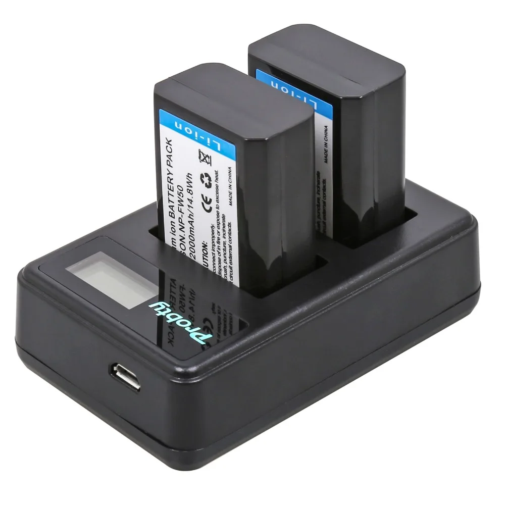 

2Pcs 2000mAh NP-FW50 NPFW50 NP FW50 Digital Battery + LCD USB Dual Charger For Sony NEX-3 NEX-5C Alpha A55 NEX-C3 A7 A6500 A6300