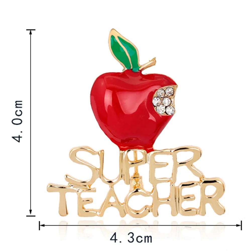 

Gold Color Enamel Apple Cut Superteacher Brooch Fashion Gift Women Brooch Pins For Teacher Popular People Costume Brooch