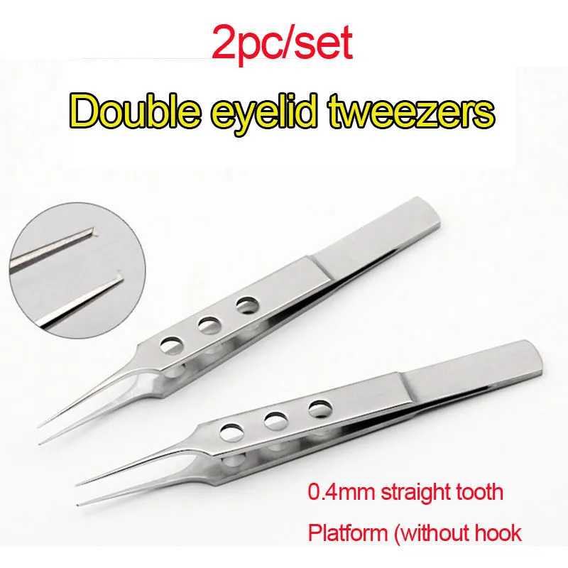 Eyelid Tools Micro Devices Ophthalmic Instruments 105mm straight platform tweezers line tweezers cosmetic tweezers 2pc/set