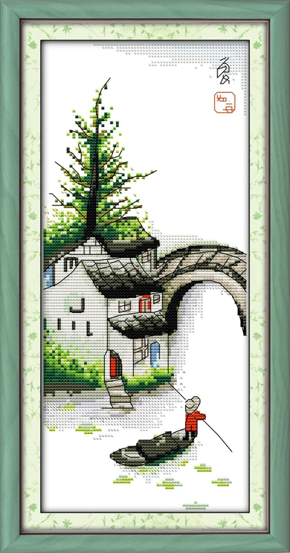 Four seasons in water village cross stitch kit aida 14ct 11ct count printed canvas stitches embroidery DIY handmade needlework