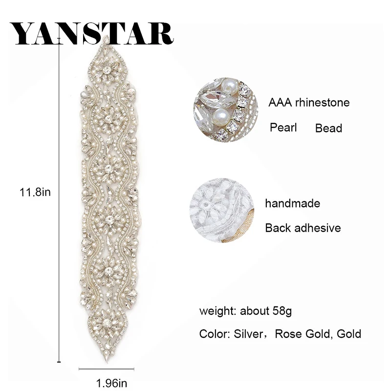 YANSTAR (30pcs) Wholesale Rhinestones Appliques Bridal Sash Handmade Pearl Crystal Applique Sewing On Wedding Dress Belt YS839