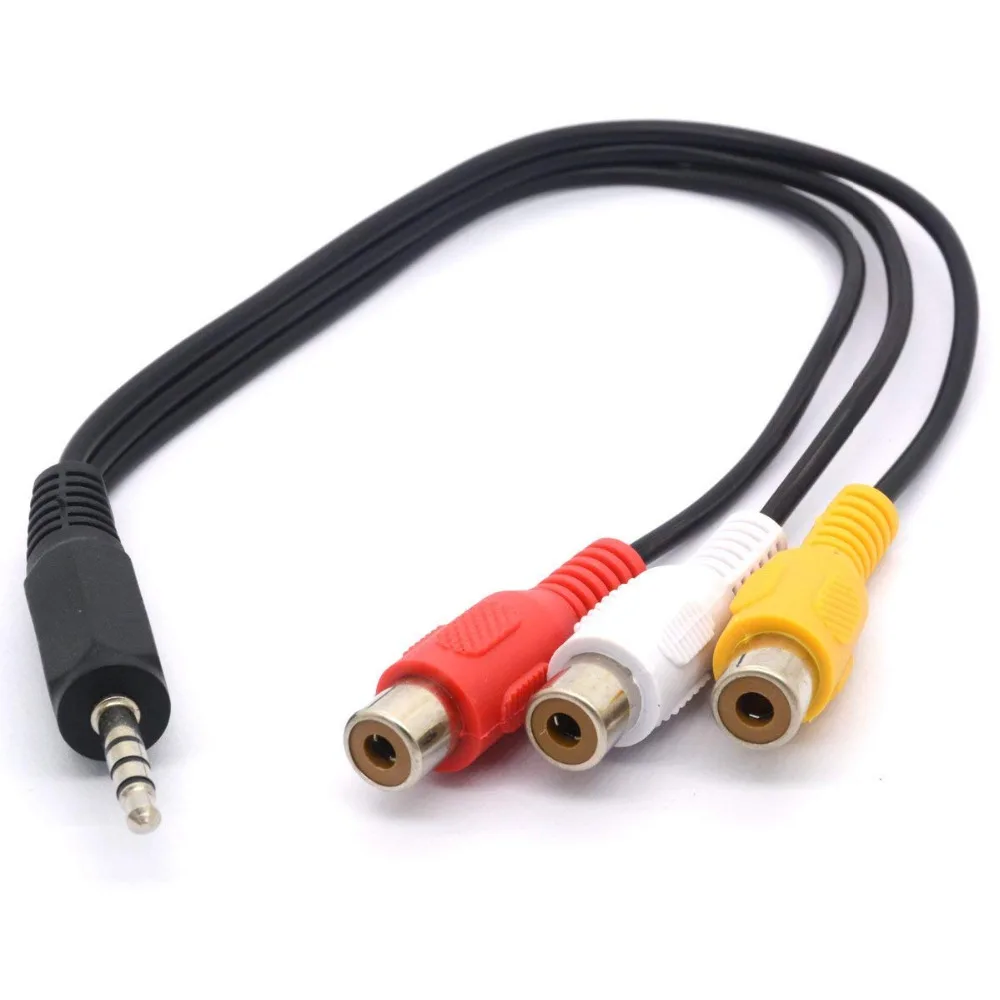 Cable divisor de Audio de 3,5 a RCA, Cable adaptador de 3,5mm Mini 1/8 "TRS estéreo macho a 3 RCA Jack hembra-25cm