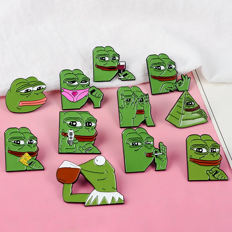 MINGQI Pepe the Frog Meme Enamel Pins Shoot Pyramid Thinking Drinking Funny Animal Brooches Badge Jewelry for Women accessories