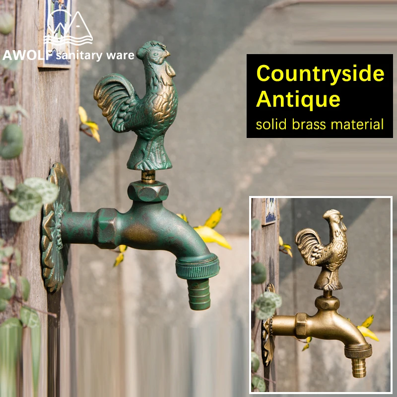 Garden Faucet Art Animal Shape Antique Countryside outdoor Wall Mounted Faucet Brass Washing Machine Cold Water Tap AF6136