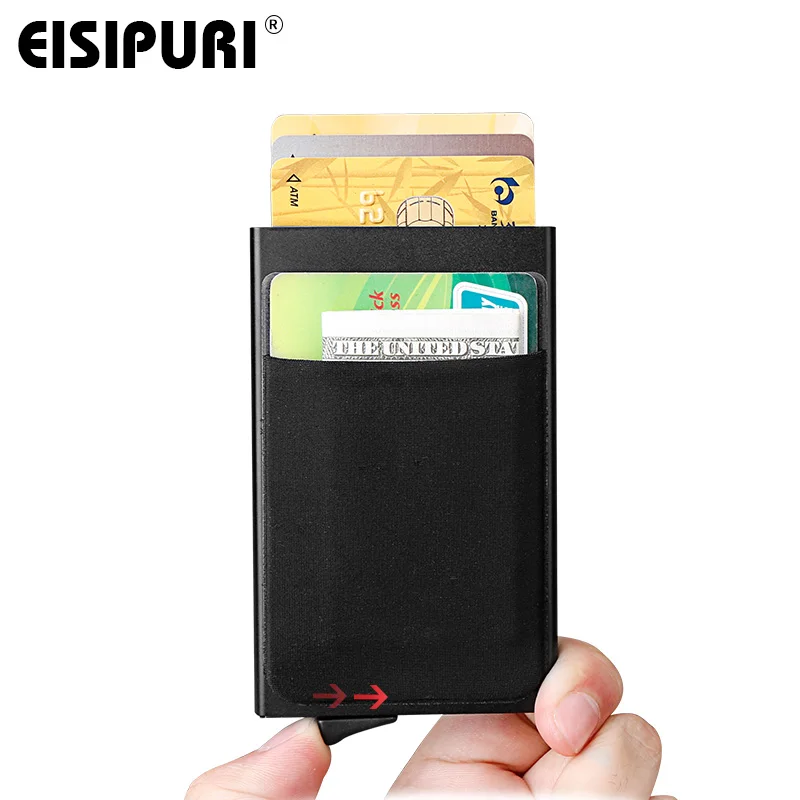 Men Aluminum Wallet With Back Pocket ID Card Holder RFID Blocking Mini Slim Metal Wallet Automatic Pop up Credit Card Coin Purse