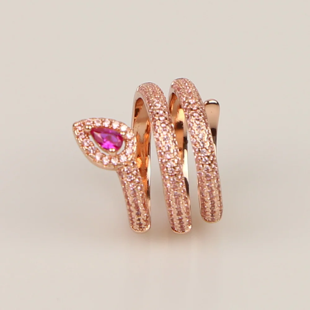 Multi wrap rose gold color pave pink cz pinky jewelry adjust Snake shape full finger ring for women