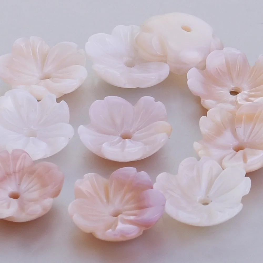 Pink Mother of pearl carved flower shell bead Pearl Flower central hole 1mm diy fashion Jewelry,sold 6pcs/lot