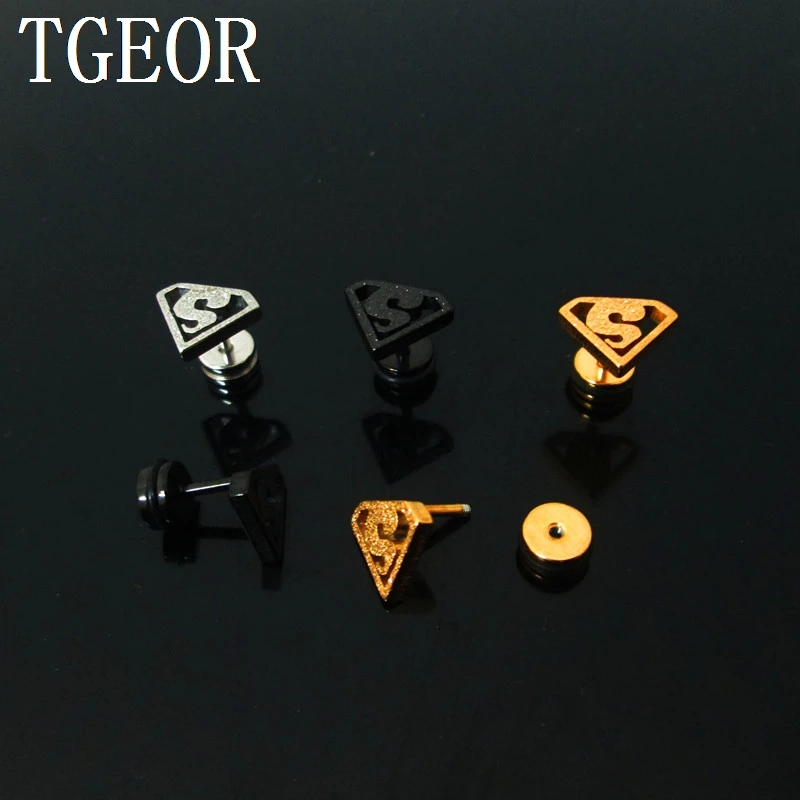 free shipping ear piercing 1 pair 1.2*6*6/10mm surgical Stainless Steel Scrub super man laser cut fake plug