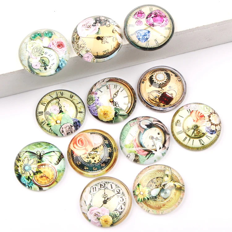 reidgaller handmade mix memory clock photo round dome glass cabochon 12mm 18mm 20mm diy jewelry findings