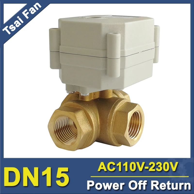 

TF15-BH3-C Brass 1/2'' 3 Way T/L Bore Power Off Return Type DN15 Motorized Valve AC110V-230V with position indicator