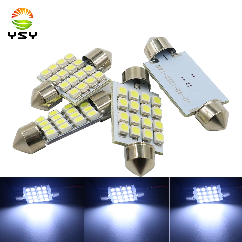 YSY 200pcs white Festoon 31mm/36mm/39mm/41mm 1210 16SMD C5W LED Bulbs For Car Interior Lighting Reading Lights Dome Light DC 12V