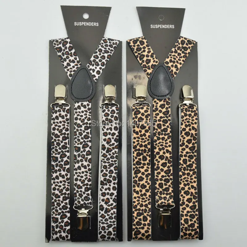 Adjustable Unisex Clip-On Leather leopard print  adult suspenders for  women clothing accessory