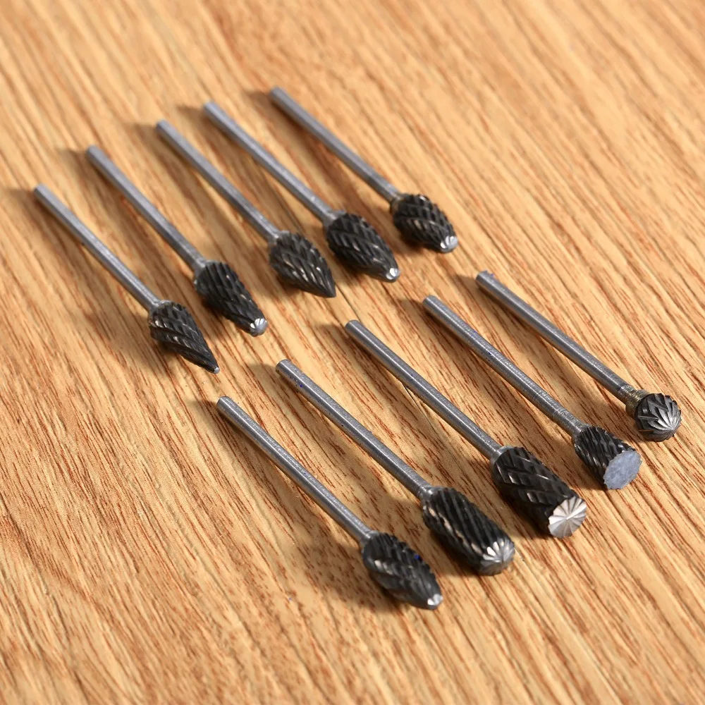 10 Chiếc 2.34*6Mm Đôi Cắt Thép Vonfram Chắc Chắn Carbide Burrs Quay Các Tập Tin Kim Cương Xay Chết Máy Xay Mũi Khoan xay Khắc Bit