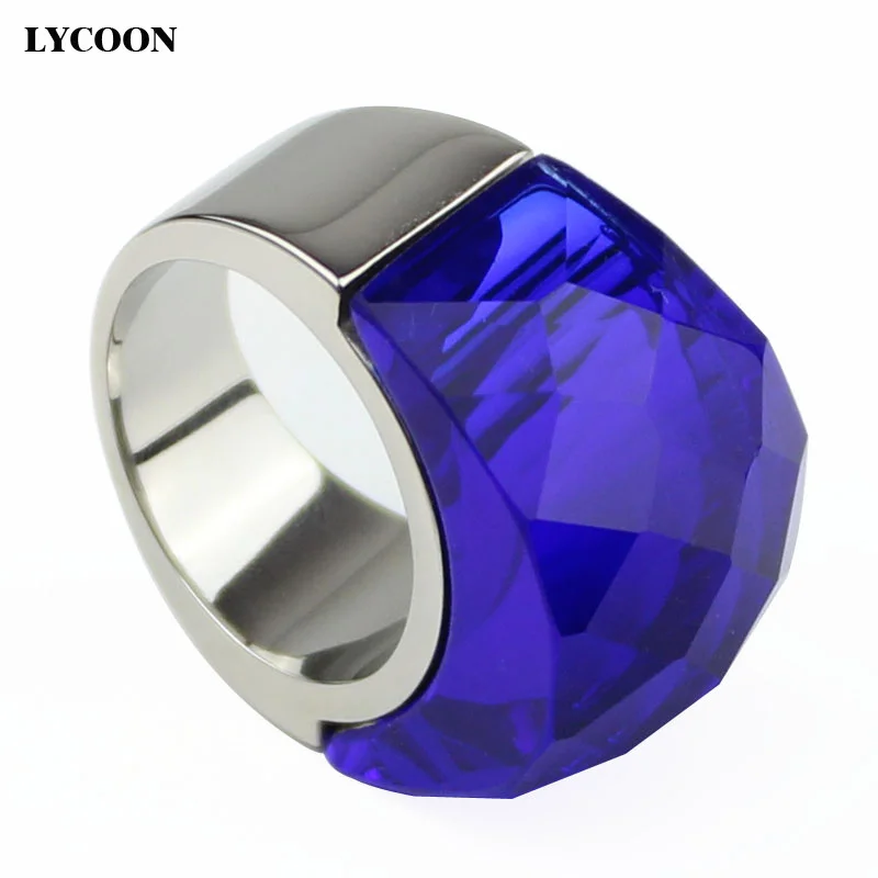 LYCOON hot sale high quality 316L stainless steel crystal wedding Jewelry Rings clear dark blue crystal Ring for women