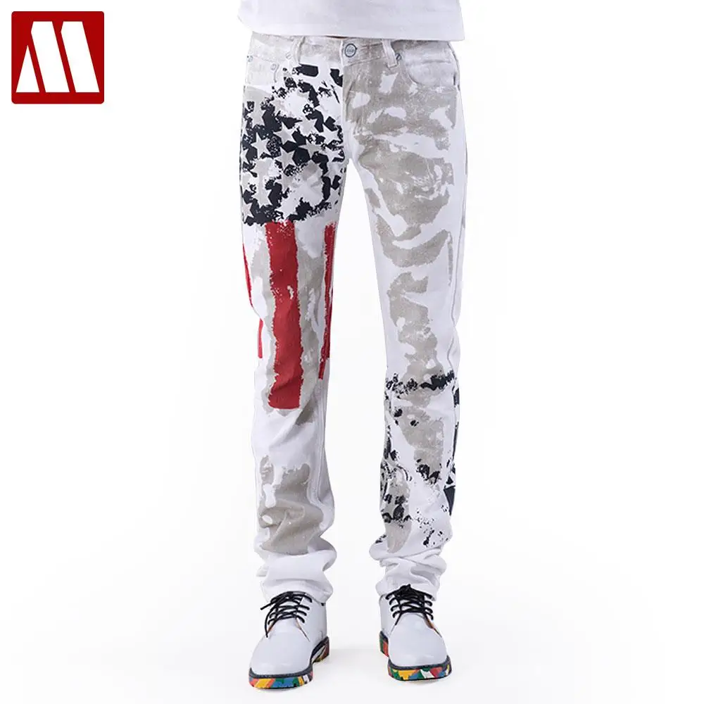 American Flag Men Jeans 2022 New Arrival Floral Print Straight Jean Stars and Stripes Pant USA Flag Fashion Cotton Pants for Man