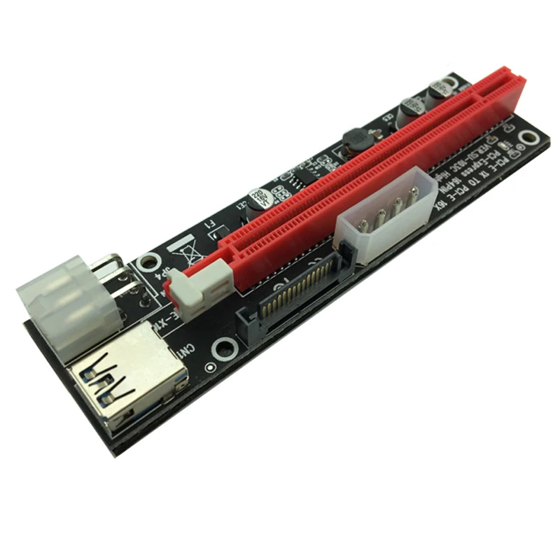 50pcs PCI-E PCI E Express 1X to 16X graphics Riser Extender Card SATA 15 Pin 6 Pin 4 PIN 3 Power Supply With LED light display