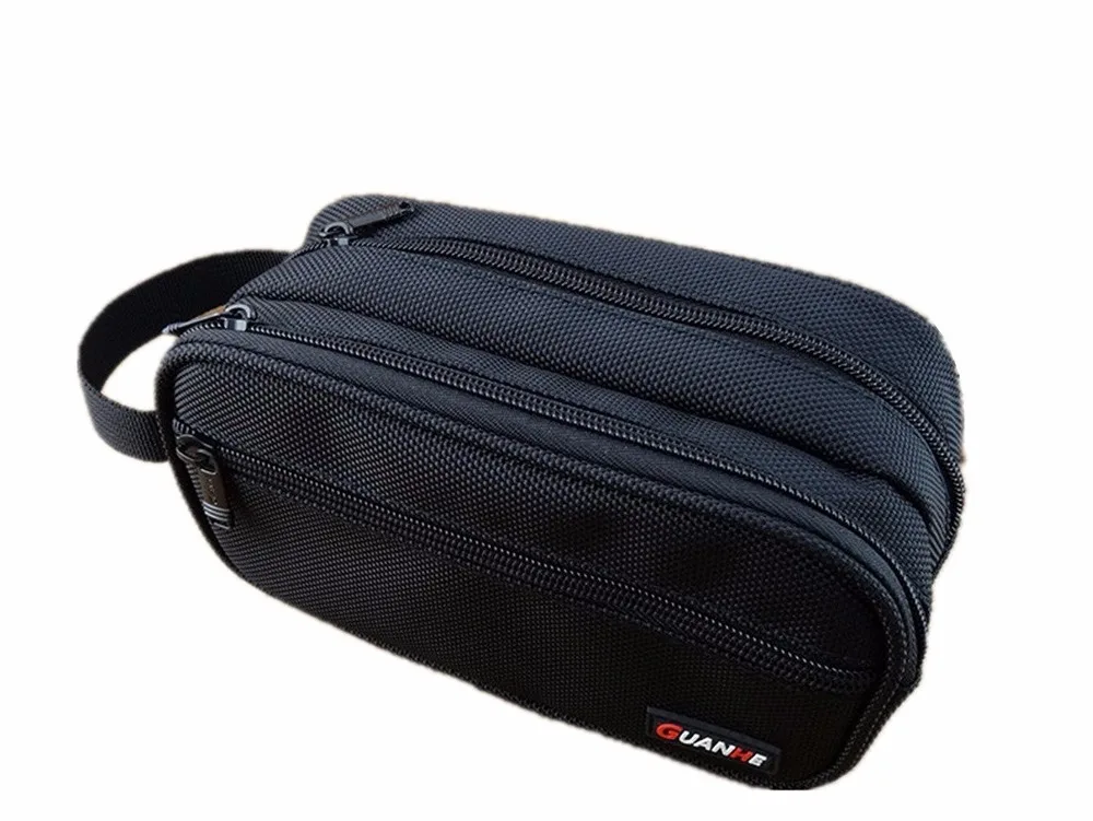GUANHE نايلون اكسسوارات منظم أدوات للعناية الشخصية حقيبة تعبئة حافظة مزدوجة طبقة إلكترونيات حقيبة حمل أسود للقرص الصلب