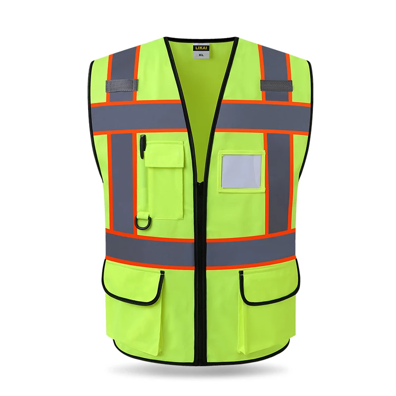 

Reflective Motorcycle Vest Zipper Front Fluorescent Orange Yellow Meets ANSI/ISEA 107-2010 Class 2