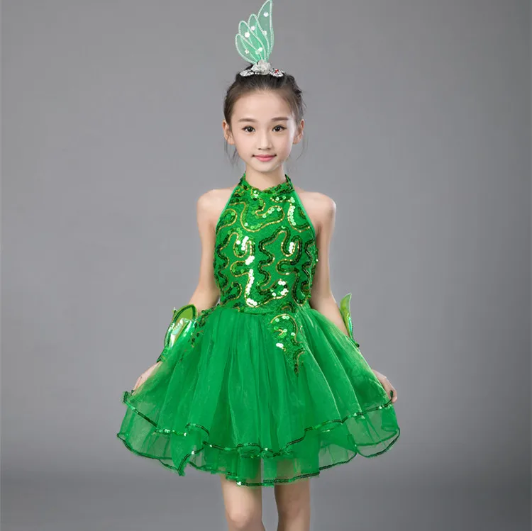 Vestido de Ballet para niña, traje de baile de Jazz para niña, traje de actuación, Ropa de baile de escenario, color verde