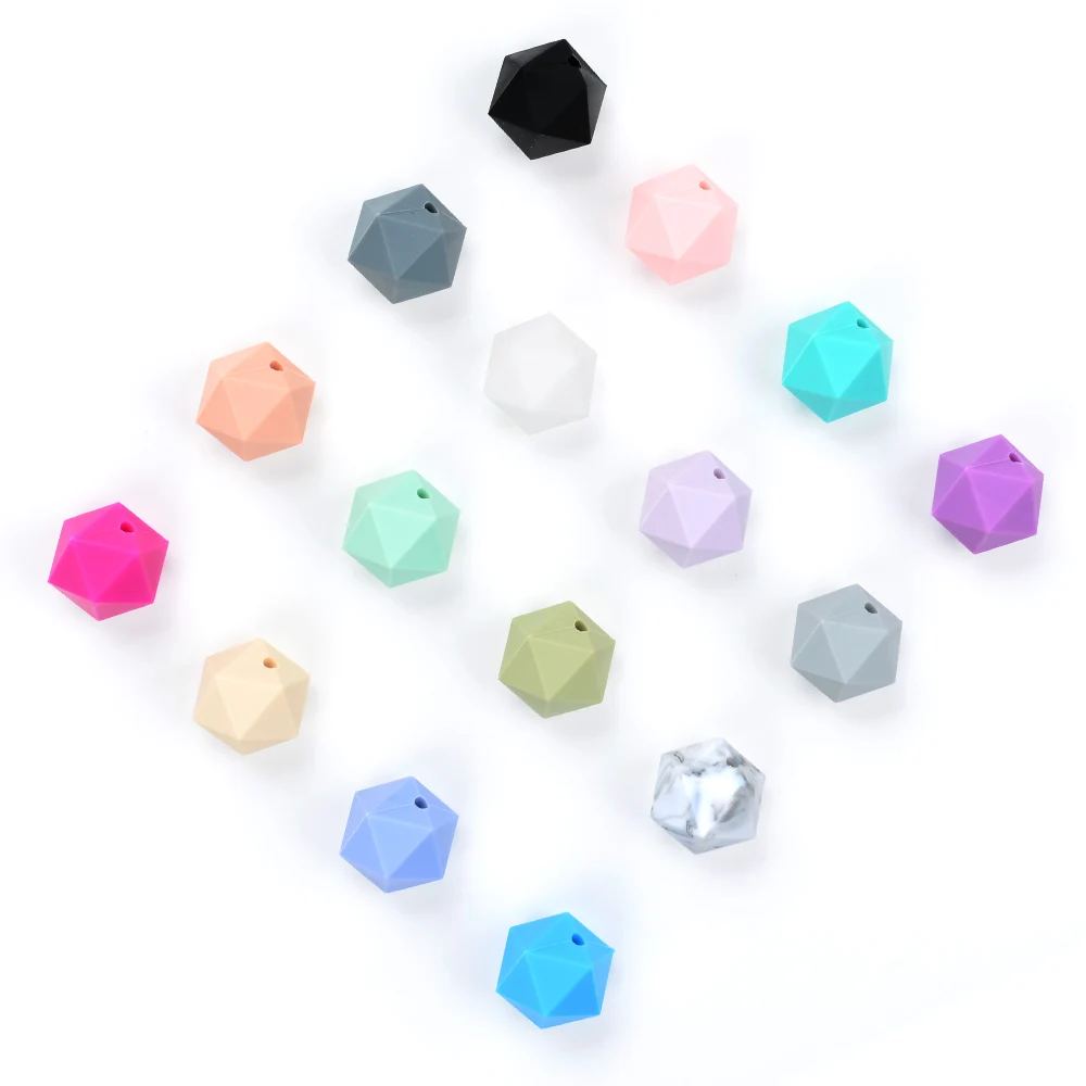 LOFCA Silicone Beads Icosahedron 10pcs Teether Teething Baby Jewelry Necklace Hexagon Teether DIY Soft Food Grade BPA Free