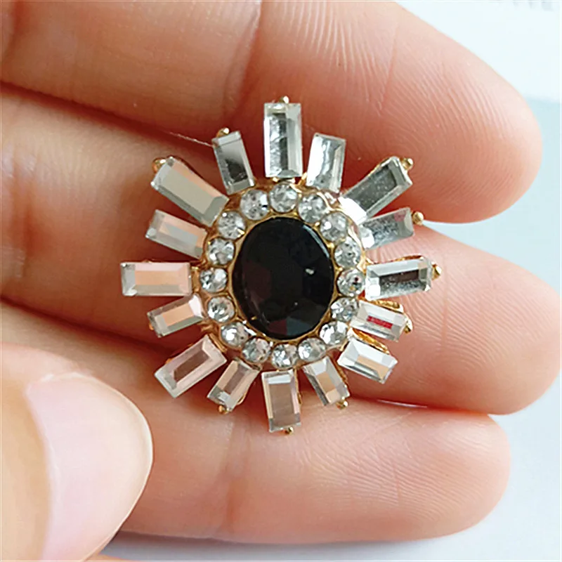 5 Pcs/Lot 22mm*23mm Oval Black Rhinestone Buttons For Clothing Coat Shoes Girl Hair DIY Mobile Beauty Accessories