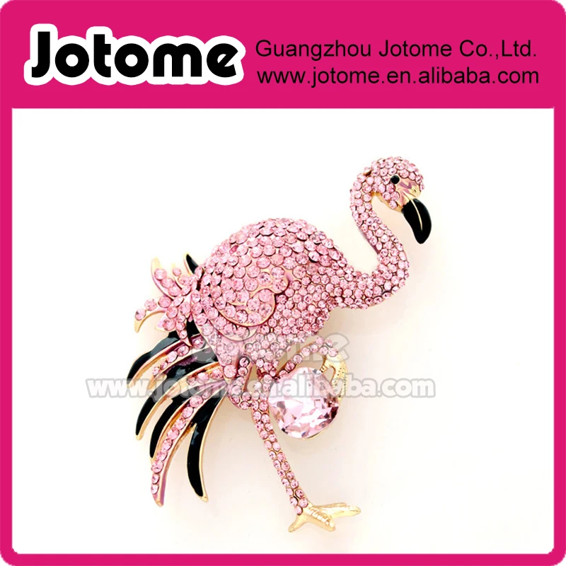 Flamingo Brooch, Gold Crystal Flamingos Broach, Pink Flamingo Brooches ,Bird Lovers Jewelry Embellishment 3H x 2W inches