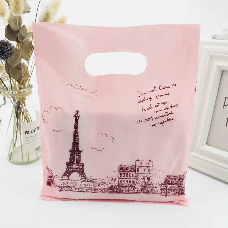 

Pink Paris Tower Plastic Gift Bags, Mini, 20x25cm, Small Boutique Shopping Clothes, Plastic Gift Bags with Handles, 100Pcs