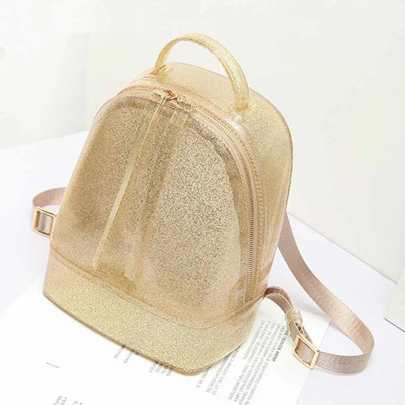 New Glitter Women Jelly Backpacks Candy Color PVC Jelly Bag Mini Girls Waterproof Silicone Shoulder School Bling Bags